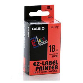 14430J - Casio XR-18RD Black on Red Tape 18mm Tape