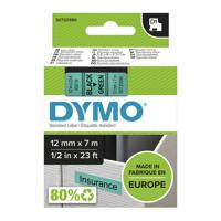Dymo 45019 D1 12mm x 7m Black on Green Tape