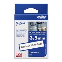Brother TZEN201 Black on White 8M x 3.5mm Non Laminated Tape