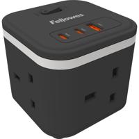 Fellowes Power Cube 3 Sockets, 1 USB-A & 2 USB-C Ports Black