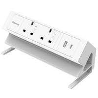 Fellowes Power Desk 2 Sockets, 1 USB-A & 1 USB-C Ports White