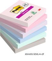 Post it Pack of 6 Super Sticky Notes Soulful Colours 76x76mm 90 Sheets