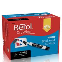 Berol Dry Wipe Whiteboard Marker Pens Black Bullet Tip Pack of 48