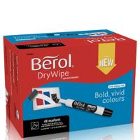 Berol Dry Wipe Whiteboard Marker Pens Assorted colours Chisel Tip Pack of 48
