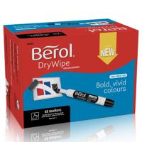 Berol Dry Wipe Whiteboard Marker Pens Black Chisel Tip Pack of 48