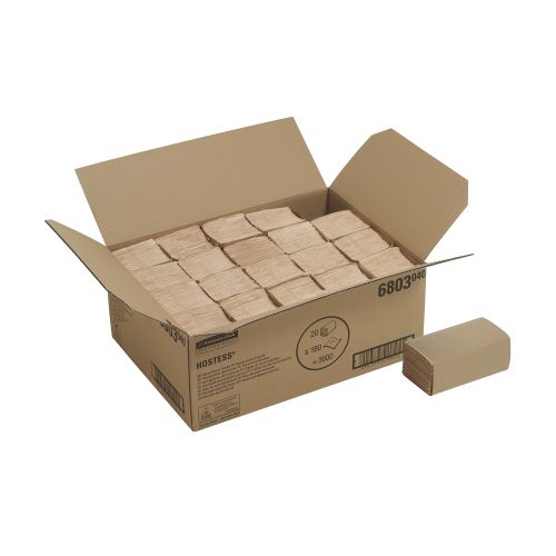 Hostess™ S-Fold Hand Towels 6803 - 180 Natural 1 ply sheets per pack (case contains 20