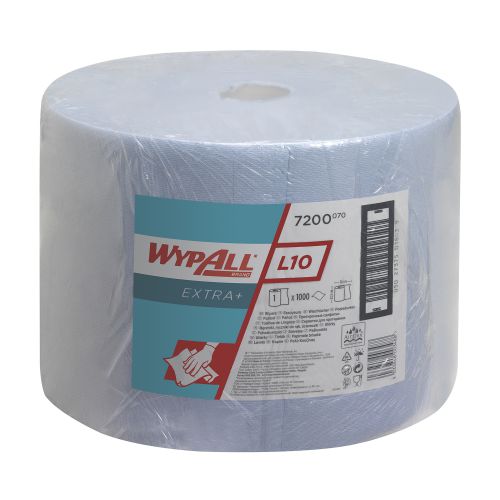 This Wypall L10 Wiper Roll is made from layered fabric that is strong, thick and highly absorbent so it cleans up fast without falling apart, does the job with fewer wipers and helps reduce costs. The multipurpose design is ideal for medium duty wiping, glass polishing, surface cleaning and tool cleaning, and it will clean up most spills with ease. The AIRFLEX base sheet technology ensures strength and absorbency and each roll includes 1000 sheets for long-lasting use.