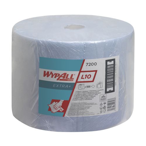 This Wypall L10 Wiper Roll is made from layered fabric that is strong, thick and highly absorbent so it cleans up fast without falling apart, does the job with fewer wipers and helps reduce costs. The multipurpose design is ideal for medium duty wiping, glass polishing, surface cleaning and tool cleaning, and it will clean up most spills with ease. The AIRFLEX base sheet technology ensures strength and absorbency and each roll includes 1000 sheets for long-lasting use.