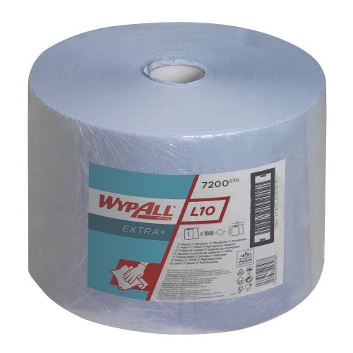 KC00348 | This Wypall L10 Wiper Roll is made from layered fabric that is strong, thick and highly absorbent so it cleans up fast without falling apart, does the job with fewer wipers and helps reduce costs. The multipurpose design is ideal for medium duty wiping, glass polishing, surface cleaning and tool cleaning, and it will clean up most spills with ease. The AIRFLEX base sheet technology ensures strength and absorbency and each roll includes 1000 sheets for long-lasting use.