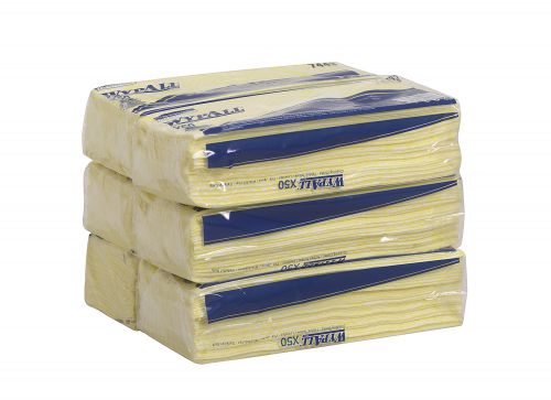 Wypall X50 Cleaning Cloths Absorbent Strong Non-woven Tear-resistant Yellow [Pack 50]