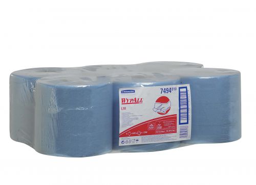 WypAll L10 Centrefeed Hand Towel Roll Single Ply 380x185mm 630 Sheets per Roll Blue Ref 7494 [Pack 6] Kimberly-Clark