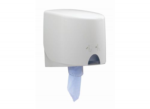 AU00482 | This cost effective centrefeed roll dispenser offers smooth, hassle-free operations and is completely water resistant for secure placement in kitchens, bathrooms and food preparation areas. Helping to comply with health and safety regulations, this dispenser is perfect for placing in hand wash areas. This dispenser is designed for fixing to most surfaces, even onto pipe work, allowing you versatile placement around your site. For use with centrefeed rolls for a hygienic and convenient system.