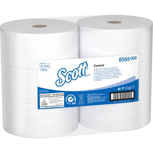 Scott Control Toilet Tissue Centrefeed Rolls 2 ply 240x106mm 314m 1280 sheets White Ref 8569 [Pack 6]