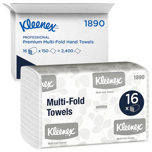 Kleenex® Hand Towels 1890 - Multifold Paper Hand Towels - 16 Packs x 150 White Paper Towels (2,400 Total)