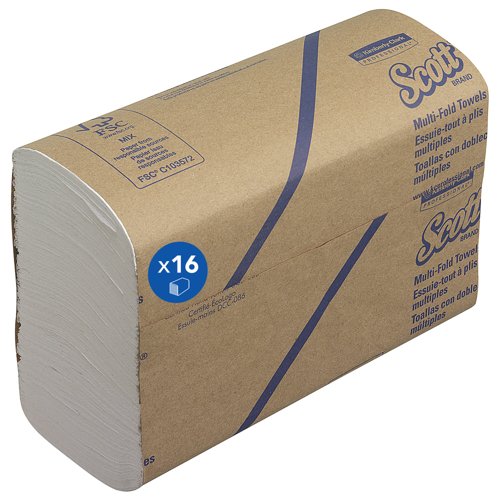 Scott® Multifold Paper Hand Towels 3749 - Folded Paper Hand Towels - 16 Packs x 250 White Paper Towels (4,000 Total)