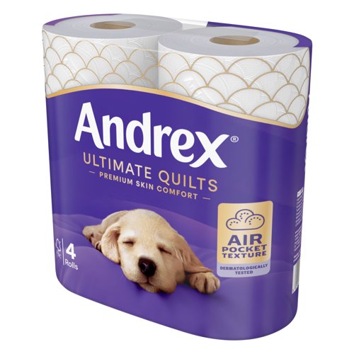 Andrex® Ultimate Quilts Toilet Tissue, 3-Ply Standard Rolls, 6 Packs x 4 Rolls x 155 Sheets (24 x 3720 Sheets total)
