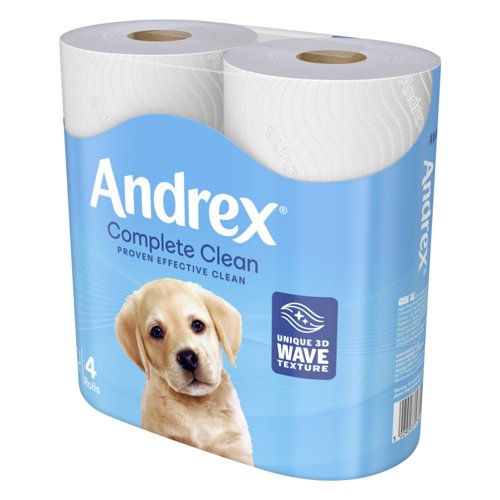 Andrex® Complete Clean Toilet Tissue, 2-Ply Standard Rolls, 6 Packs x 4 Rolls x 190 Sheets (24 x 4560 Sheets total)