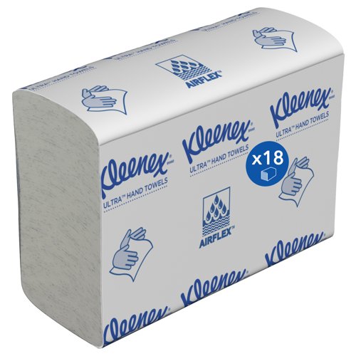 Kleenex® Ultra™ Folded White Hand Towels 4633 - 2 Ply Disposable Paper Towels - 18 Packs x 150 Small Hand Towels (2,700 Total)