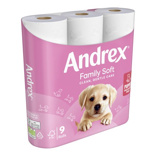 Andrex® Family Soft Toilet Tissue, 2-Ply Standard Rolls, 5 Packs x 9 Rolls x 170 Sheets (45 x 7650 Sheets total)