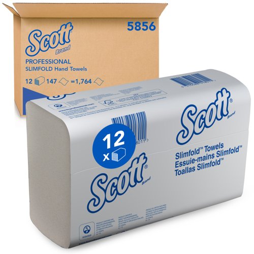 Scott® Slimfold™ Hand Towels 5856 - Folded Paper Hand Towels - 12 Clips x 147 White Paper Towels (1,764 Total)