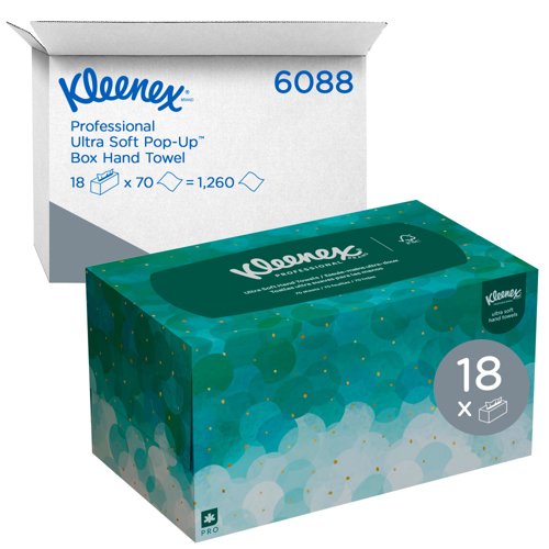 Kleenex® Ultra Soft Pop-Up™ Towels 6088 - Luxury Paper Hand Towels - 18 Boxes x 70 White Folded Paper Towels (1,260 Total)