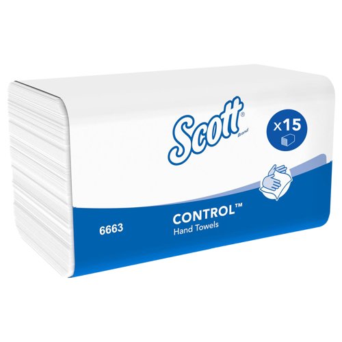 Scott® Control™ Interfold Hand Towels 6663 - M Fold Paper Towels - 15 Packs x 212 Paper Hand Towels (3,180 total)