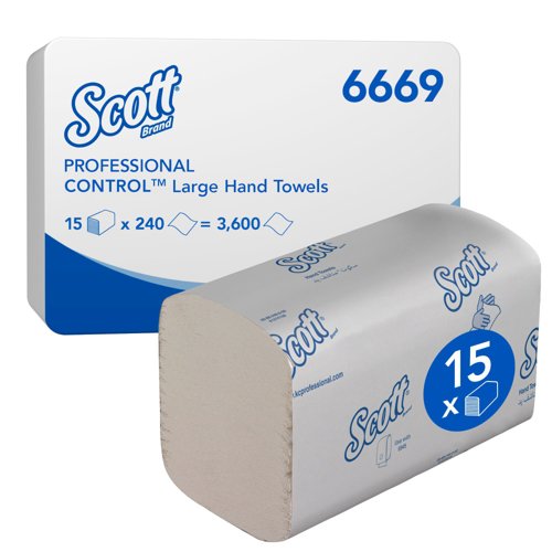 Scott® Control™ Large Folded Hand Towels 6669 - Multifold Paper Towels - 15 packs x 240 White Z fold Paper Towels (3,600 total)