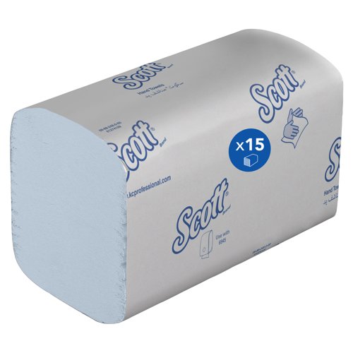 Scott® Control™ Interfold Hand Towels 6682 - Blue Paper Towels - 15 Packs x 240 V Fold Paper Hand Towels (3,600 total)