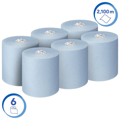 Scott® Essential™ Rolled Hand Towels 6692 - Blue Paper Towels - 6 x 350m Paper Towel Rolls (2,100m total)