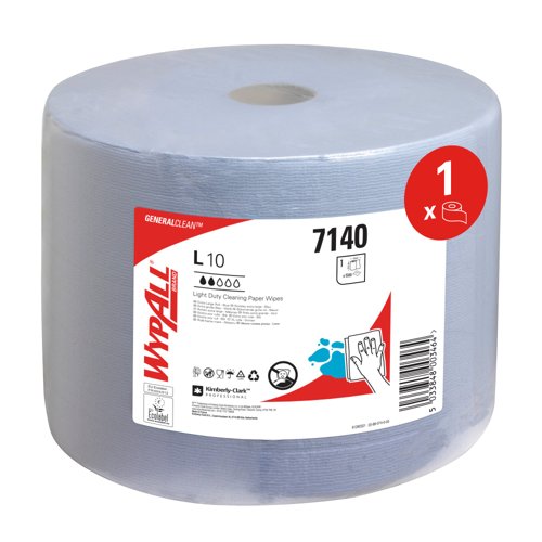 WypAll® L10 General Clean™ Light Duty Wipes BL 7140 - Large Roll Wiping Paper - 1 Blue Roll x 1,500 Paper Wipers