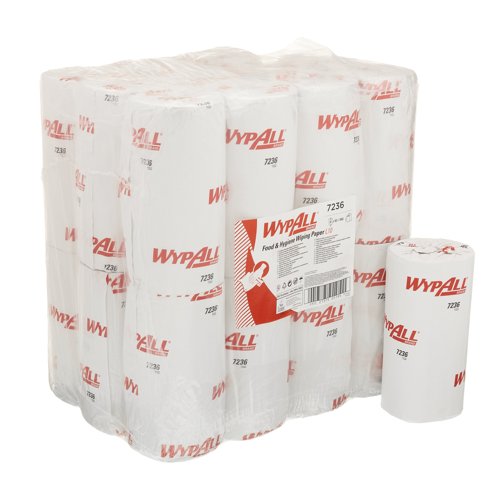 WypAll® L10 Food & Hygiene Wiping Paper 7236 - 1 Ply Compact Cleaning Wipes - 24 Rolls x 165 White Paper Wipes (3960 total)