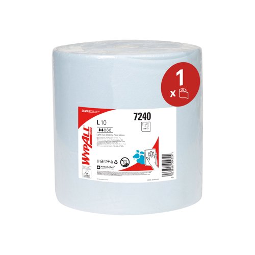 WypAll® L10 General Clean™ Light Duty Wipes WH 7240 - Jumbo Xtra Wide Wiper Roll - 1 Blue Roll x 1,000 Paper Wipers