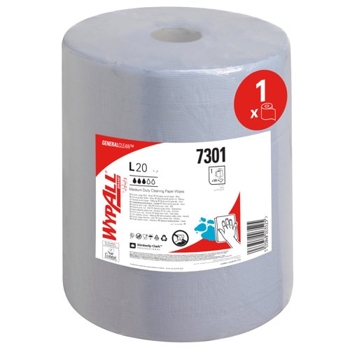 WypAll® L20 General Clean™ Medium Duty Wipes BL 7301 - Extra Wide - 1 Blue Wiper Roll x 500 Paper Wipers 