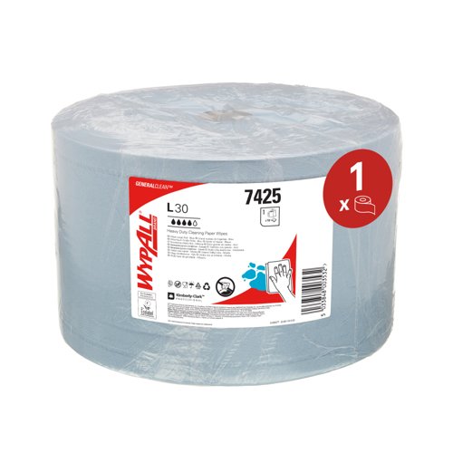 WypAll® L30 General Clean™ Heavy Duty Wipes BL 7424 - Jumbo Roll - 1 Roll x 750 Blue 3 Ply Sheets