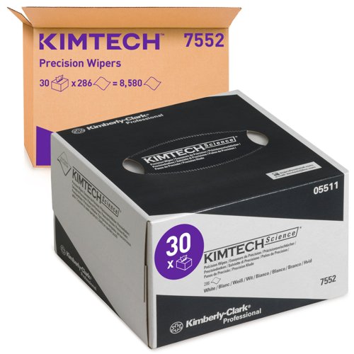 Kimtech® Science Precision Wipes, 30 dispenser boxes x 286 white, small 1 ply sheets = 8580 sheets