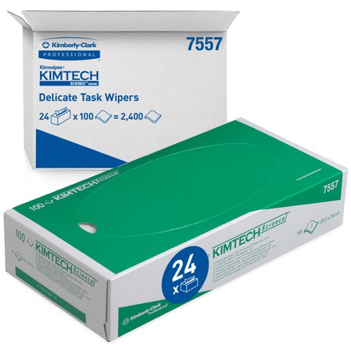 Kimtech® Science Delicate Task Wipes, 24 cartons x 100 white 2 ply sheets = 2400 sheets. 