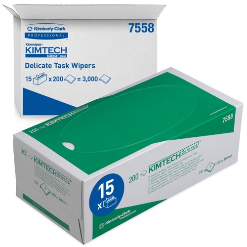 Kimtech® Science Delicate Task Wipers 7558 - 2 Ply Wipes - 15 Cartons x 200 White Wipers (3,000 total)