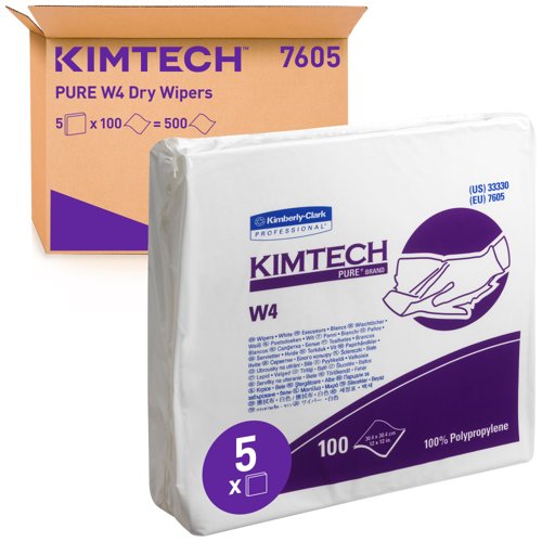 Kimtech® Pure W4 Wipers 7605 - 100 white sheets per bag (case contains 5 bags)