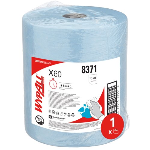 WypAll® X60 General Clean™ Multi-task Cleaning Cloths 8371 - Blue Cleaning Cloths - 1 Large Roll x 500 1 Ply Cleaning Cloths