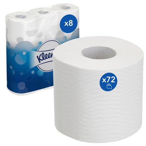 Kleenex® Toilet Tissue Rolls 8459 - 3 Ply Toilet Paper - 8 Packs of 9 Toilet Rolls x 195 White Toilet Tissue Sheets (72 Rolls / 14,040 Sheets Total)