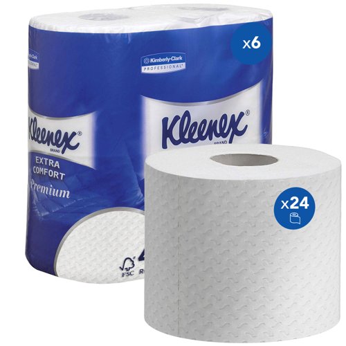 Kleenex 8484 Toilet Tissue 4-Ply Quilted White 6x4 Rolls of 160 Sheets 120x98mm [Pack 24]
