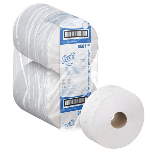 Scott® Essential™ Jumbo Toilet Roll 8501 - Jumbo Roll Toilet Tissues - 6 Rolls x 1,053 2 Ply Toilet Paper Sheets (2,400m total)