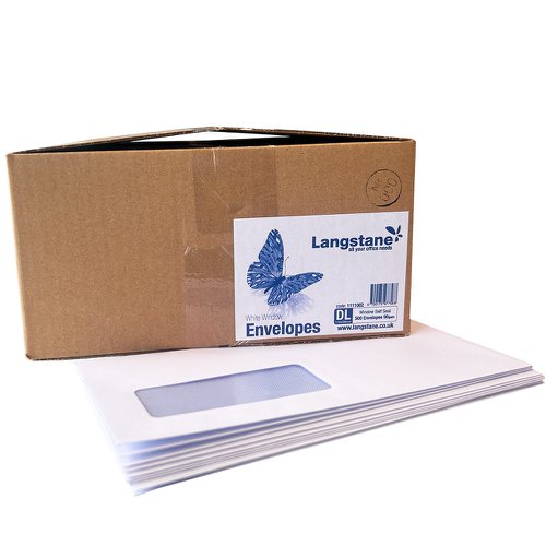 Langstane DL Window Envelopes White Self Seal 90gsm [Box 500]