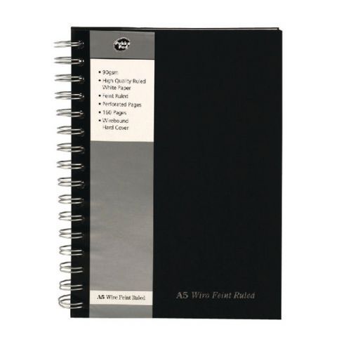 Pukka Pad A5 Hardcover Wirebound Ruled Notebooks Black 90gsm 160pp SBWRULA5 - SINGLE Book