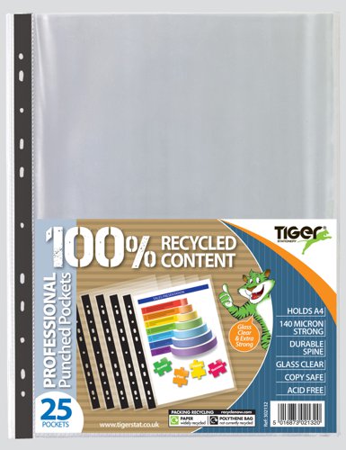 Langstane 100% Recycled A4 Professional Punched Pockets Acid Free Glass Clear 140 Micron 302132 [Pack 25]