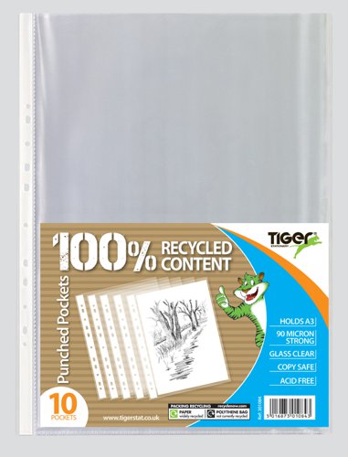 Langstane 100% Recycled A3 Portrait Punched Pockets Acid Free 90 Micron Glass Clear 301084 [Pack 10]