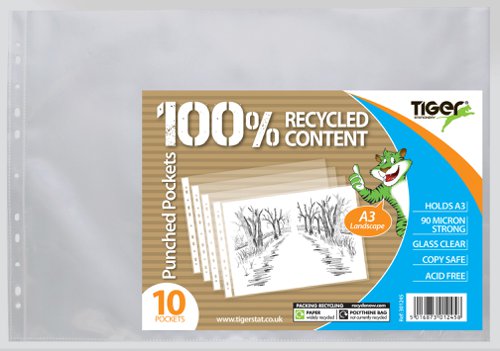 Langstane 100% Recycled A3 Landscape Punched Pockets Acid Free 90 Micron Glass Clear 301245 [Pack 10]