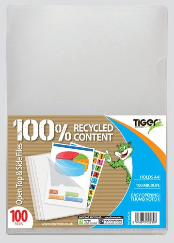 Langstane 100% Recycled A4 Cut Flush Folders Matt Clear 100 Micron 302239 [Pack 100]