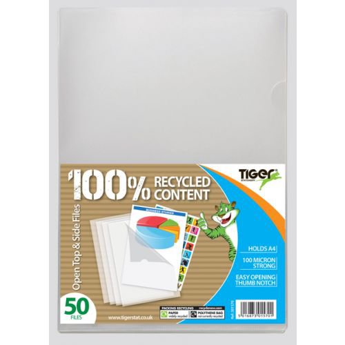 Langstane 100% Recycled A4 Cut Flush Folders Matt Clear 100 Micron 301570 [Pack 50]