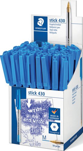 Staedtler Medium Point Stick Ball Pen Blue 430M-3CP5 [Box 50]